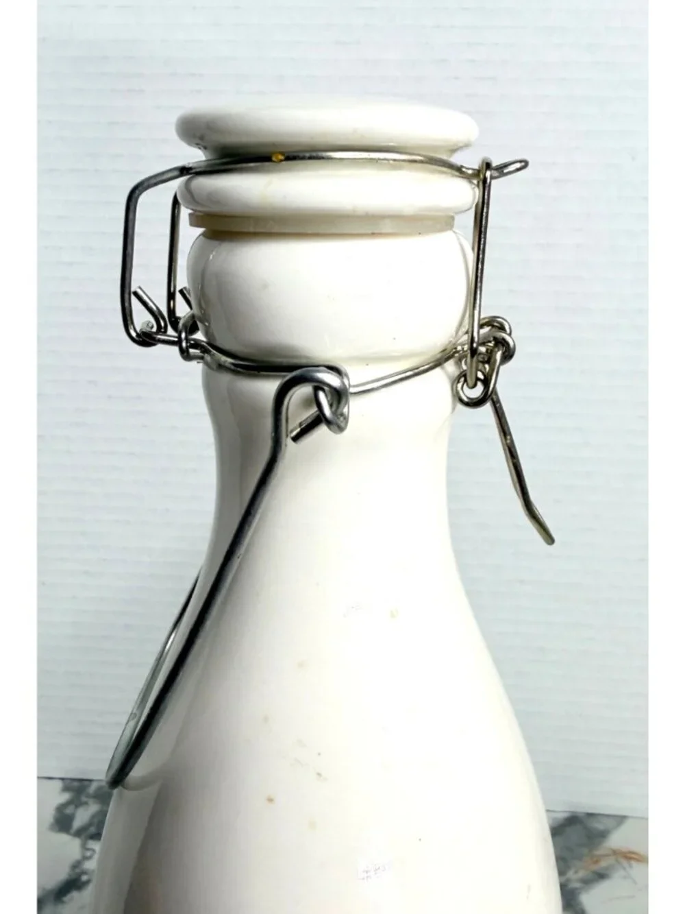 Vintage White Ceramic Milk Bottle Swing Top Wire Bale Lid Farmhouse Decor 12